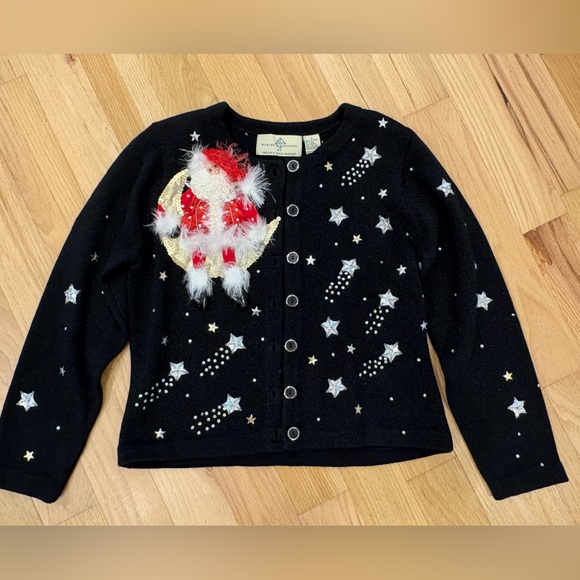 NWT Design Options Size Small Holiday Christmas Santa In Moon sweater VTG Black - Picture 6 of 9